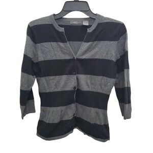 Kersh Women's Black Gray Stripe Soft Stretch Knit 3/4‎ Sleeve Cardigan Size XL